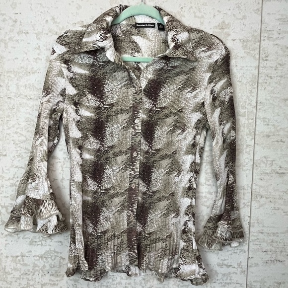 Whimsigoth Y2K Crinkle Top Tulip Sleeve Medium Essentials  Milano Square Buttons - Picture 1 of 14